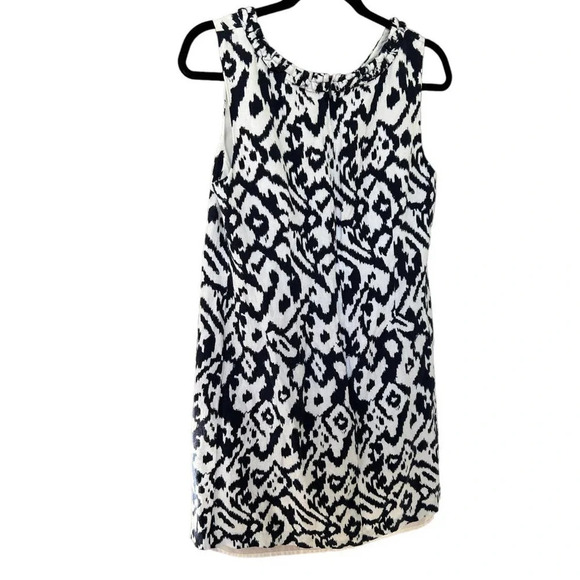 Ann Taylor LOFT Black & White Sleeveless Linen Blend Ikat Dress Size 10 - Picture 4 of 6
